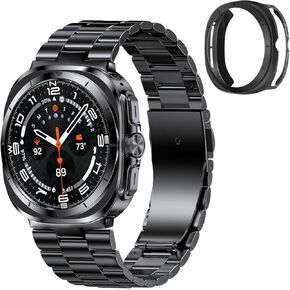 Solid Stainless Steel Band Compatible Samsung Galaxy Watch Ultra 47mm(2024) with Pc Case,Replacement Link Business Executive Metal Strap for Men and Women