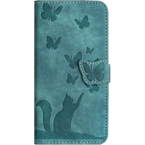 Wallet Case Compatible with iPhone 16 Pro | Cat Butterfly Embossed Leather Flip Case with Card Slots Kickstand Phone Cover | Magnetic Shockproof Case | Purple