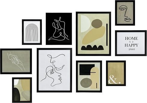 مجموعة إطارات حائط معرض ArtbyHannah المحايدة مكونة من 10 قطع مع مطبوعات فنية بسيطة مزخرفة وإطار صورة مجموعة ديكور فني جداري لتزيين المنزل الحديث، مقاسات متنوعة 6x8 x4، 8x10 x4، 11x14 x2 in Kuwait