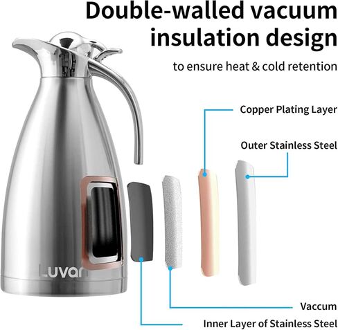 Luvan 27oz 800ml Coffee Pot, Coffee Thermos For Hot Drinks, Small Thermal Coffee Carafe With Press Button Top, 304 18/10 Stainless Steel Coffee Carafe, Double Walled Insulated Vacuum Flask(Black) in Kuwait