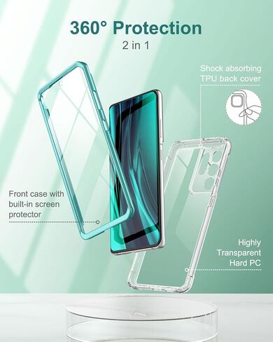 SURITCH for Samsung Galaxy S21 Ultra Clear Case 6.8" (Only), [Built-in Screen Protector] Full Body Protective Hard Shell+Soft TPU Phone Case for Samsung S21 Ultra -(Full Clear) in Kuwait