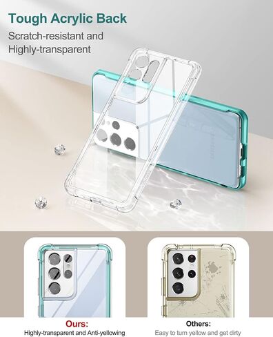 SURITCH for Samsung Galaxy S21 Ultra Clear Case 6.8" (Only), [Built-in Screen Protector] Full Body Protective Hard Shell+Soft TPU Phone Case for Samsung S21 Ultra -(Full Clear) in Kuwait