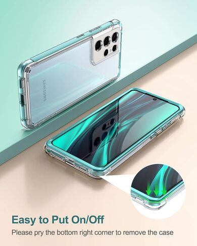 SURITCH for Samsung Galaxy S21 Ultra Clear Case 6.8" (Only), [Built-in Screen Protector] Full Body Protective Hard Shell+Soft TPU Phone Case for Samsung S21 Ultra -(Full Clear) in Kuwait