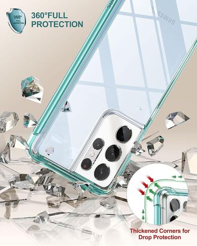 SURITCH for Samsung Galaxy S21 Ultra Clear Case 6.8" (Only), [Built-in Screen Protector] Full Body Protective Hard Shell+Soft TPU Phone Case for Samsung S21 Ultra -(Full Clear) in Kuwait