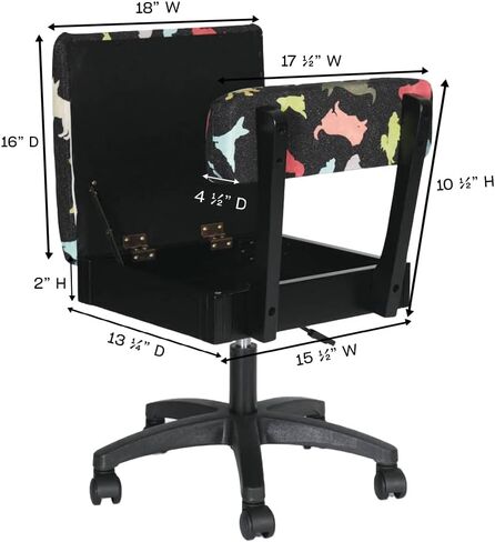 Arrow Sewing HCAT Adjustable Height Hydraulic Sewing and Craft Chair with Under Seat Storage and Printed Fabric, Black Cat Fabric in Saudi Arabia