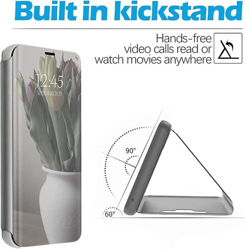 حافظة لهاتف سامسونج جالاكسي Z فولد 4، حافظة هاتف نحيفة مرآة مكياج ذات رؤية واضحة، مع مسند جلد لهاتف سامسونج جالاكسي زد فولد 4 5G، غطاء شفاف فاخر لهاتف سامسونج جالاكسي زد فولد 4 in Kuwait