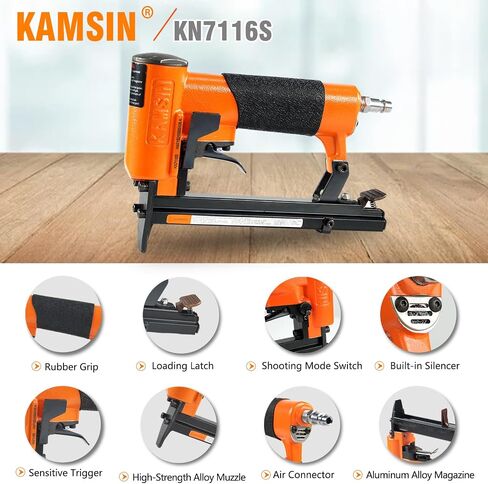 Kamsin KN7116S 22 Gauge Pneumatic Upholstery Stapler Continuous Firing 3/8-Inch Crown  1/4-Inch to 5/8-Inch Leg Length Fine Wire Stapler ,Furniture Stapler for Furniture and Fabric (KN7116S) in Saudi Arabia