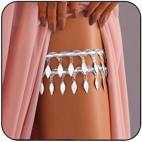 Jeweky Layered Thigh Chain Leaf Leg Chain Tassel Body Chain Beach Summer Body Jewelry for Women and Girls in Kuwait