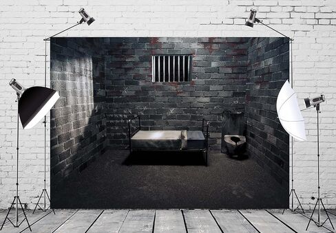 BELECO 7x5ft Fabric Prison Cell Backdrop Prison Forbidden Room Photography Backdrop Dark Jail Cell with Bed Bloodstains for Murder Mystery Crime Scene Party Decorations Kids Adults Photo Props in Saudi Arabia