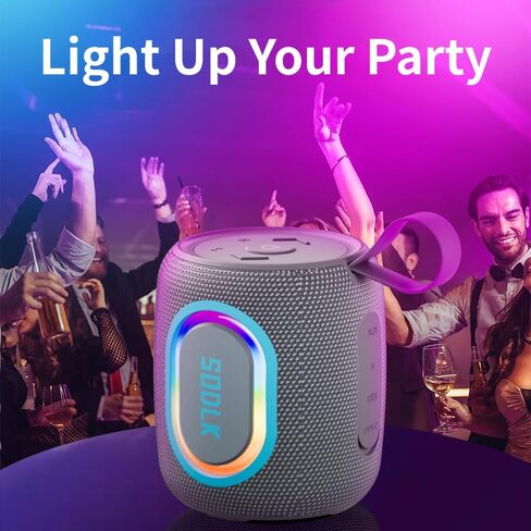 Bluetooth Speakers, Wireless Portable Speaker with RGB Party Light, IPX7 Waterproof, Rich Bass, Stereo Dual Pairing, USB & TF Card & AUX Input (Black) in Saudi Arabia