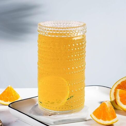 مجموعة أكواب الشرب من Hobnail مكونة من 8-16 أونصة مصنوعة يدويًا من الزجاج المُعاد تدويره والمطرز بالخرز - للويسكي والنبيذ والكوكتيلات - أكواب الشرب العتيقة، شفافة in Kuwait