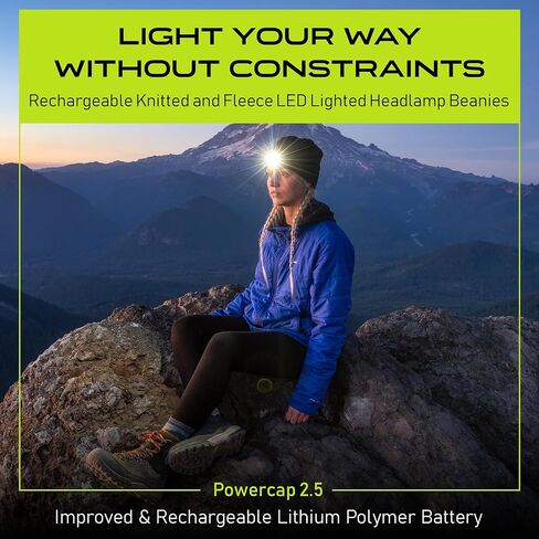 POWERCAP LED Hat Light 150 Lumens Rechargeable Fleece Beanie with Bright Built-in Headlamp Waterproof LED Warm One Size Cap (US, Alpha, One Size, Knit Hi Vis Yellow 2-Pack) in Saudi Arabia