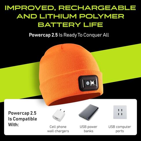 POWERCAP LED Hat Light 150 Lumens Rechargeable Fleece Beanie with Bright Built-in Headlamp Waterproof LED Warm One Size Cap (US, Alpha, One Size, Knit Hi Vis Yellow 2-Pack) in Saudi Arabia