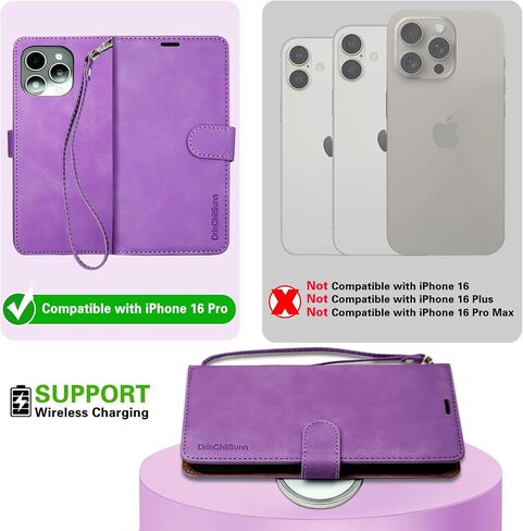 Wallet Case for iPhone 16 Pro with Card Holder and Wrist Strap-Kickstand RFID Blocking-4 Card Slots and Money Pocket-Strong Magnetic Closure-Wallet Flip Cover for iPhone 16 Pro-Pink in Saudi Arabia