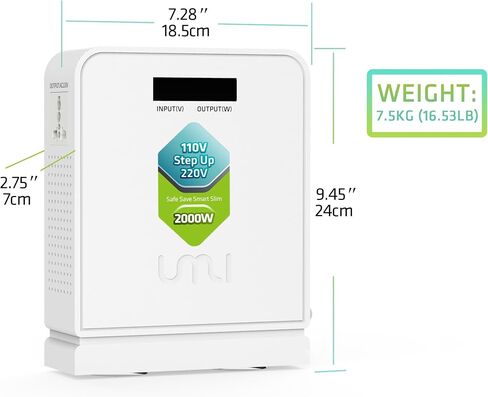 UMI 2400W محول الجهد الكهربي 110 فولت إلى 220 فولت، محول طاقة عالي التحمل 110 فولت إلى 220 فولت، محول طاقة لجهاز كبير السعة، تصعيد 110 فولت إلى 220 فولت - محول للأجهزة الأوروبية in Kuwait