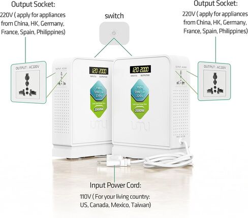 UMI 2400W محول الجهد الكهربي 110 فولت إلى 220 فولت، محول طاقة عالي التحمل 110 فولت إلى 220 فولت، محول طاقة لجهاز كبير السعة، تصعيد 110 فولت إلى 220 فولت - محول للأجهزة الأوروبية in Kuwait