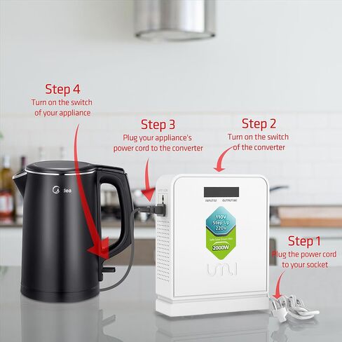UMI 2400W محول الجهد الكهربي 110 فولت إلى 220 فولت، محول طاقة عالي التحمل 110 فولت إلى 220 فولت، محول طاقة لجهاز كبير السعة، تصعيد 110 فولت إلى 220 فولت - محول للأجهزة الأوروبية in Kuwait
