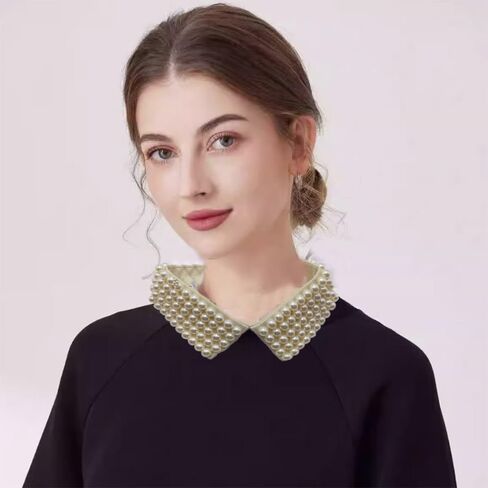 Vintage Beaded Collar Necklace Handmade Faux Pearl Collar Woman Fashion False Collar Necklace in Kuwait