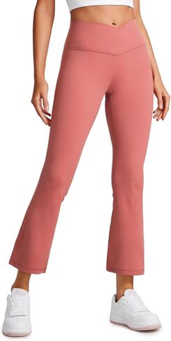 سروال CRZ YOGA النسائي Butterluxe Crossover Flare 25.6 بوصة - ارتفاع الخصر على شكل حرف V Cross Bell Bottom Bootcut Yoga Lounge سراويل كاجوال in Kuwait