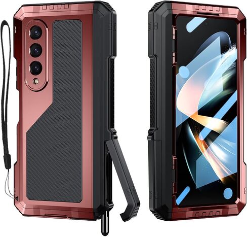 Compatible with Samsung Galaxy Z Fold 4 Case with Metal Bumper Premium Rugged Heavy Duty Shockproof Protective [S Pen Holder] [Hinge Protection] [Screen Protector] Stand Cover 5G 2022-Black in Saudi Arabia
