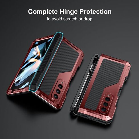 Compatible with Samsung Galaxy Z Fold 4 Case with Metal Bumper Premium Rugged Heavy Duty Shockproof Protective [S Pen Holder] [Hinge Protection] [Screen Protector] Stand Cover 5G 2022-Black in Saudi Arabia