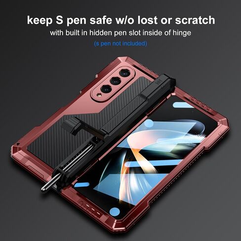 Compatible with Samsung Galaxy Z Fold 4 Case with Metal Bumper Premium Rugged Heavy Duty Shockproof Protective [S Pen Holder] [Hinge Protection] [Screen Protector] Stand Cover 5G 2022-Black in Saudi Arabia