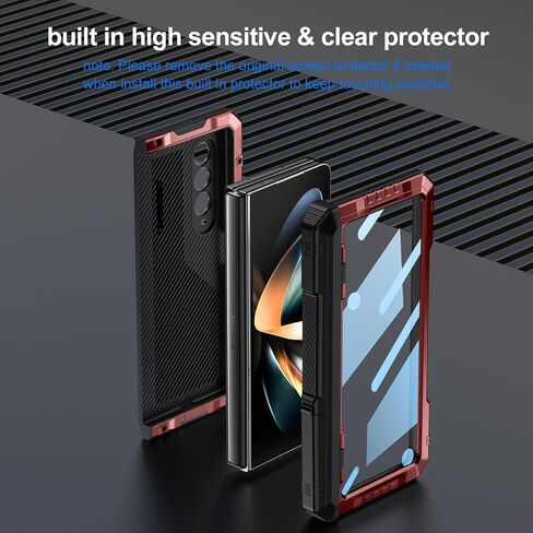 Compatible with Samsung Galaxy Z Fold 4 Case with Metal Bumper Premium Rugged Heavy Duty Shockproof Protective [S Pen Holder] [Hinge Protection] [Screen Protector] Stand Cover 5G 2022-Black in Saudi Arabia