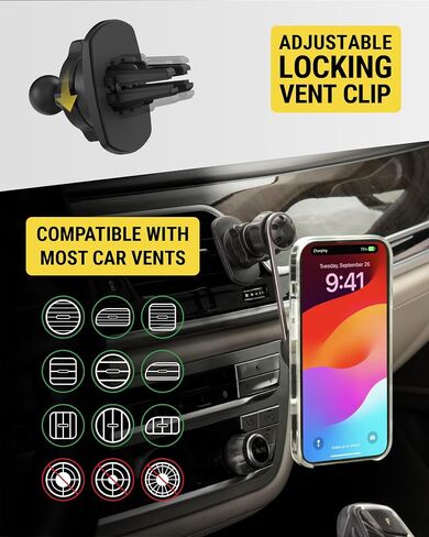 Scosche MEQMRAMPS MagicMount Qi2 15W Wireless Car Charger Mount w/AMPS Mounting Plate Compatible ProClip Vehicle Specific Mount Bases, Magnetic Phone Holder for MagSafe iPhone 12 & Later in Saudi Arabia