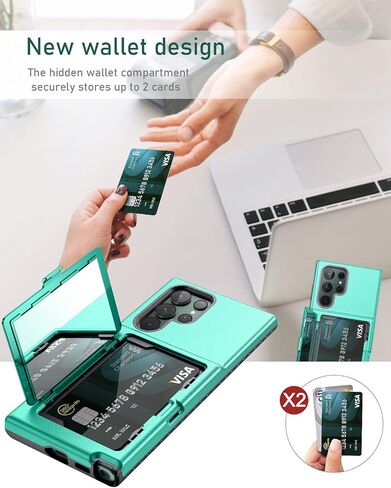 WeLoveCase for Samsung Galaxy S22 Ultra Wallet Case with Credit Card Holder & Hidden Mirror, All-Round Protection Shockproof Phone Cover Designed for Samsung Galaxy S22 Ultra, 6.8 Inch Burgundy in Kuwait