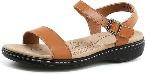Women's Classic Flat Sandals Leather Open Toes Memory Foam One Band Ankle Strap Adjustable Slip On Shoes in Saudi Arabia