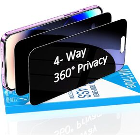 MAYtobe [2-Pack 360 Degree Privacy Screen Protector for iPhone 14 Pro Max Horizontal and Vertical Private Tempered Glass, 4 Way Anti Spy, No Bubbles, Anti Scratch