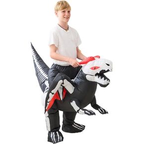 Aiwendish Inflatable Skeleton Dinosaur Costume for 8-10-12 Kids Blow Up Dragon with Wings T-Rex Cosplay Trex Jumpsuit for Halloween Party