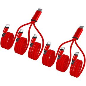 4FT Multi Splitter Charging Cable,3 in 1 Multi Charging Cable Black Nylon Cord,USB C to Lightnning + USB-C + Micro Port for Apple i-Phone 14/13,iPad Pro/Air,Sam-Sung S24/S23,Moto,Kindle and More