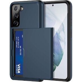 Jiunai for Samsung S21 Case, Galaxy S21 Case Credit Card IDs Cash Holder Shell Wallet Case Slide Cover Dual Layer Hard PC Soft TPU Rubber Cover Phone Case for Samsung Galaxy S21 5G 6.2'' 2021 Black