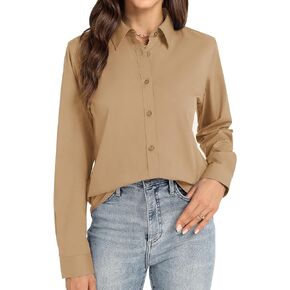 J.VER Womens Button Down Shirt Long Sleeve Dress Shirts Stretch Solid Work Blouse