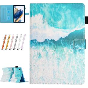 Case for Samsung Galaxy Tab A7 Lite 8.7 Inch 2021 Model (SM-T220/T225/T227), Premium PU Leather Stand Cover with Caed Slot Pen Houlder for A7 Lite - Purple Marble