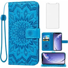 Phone Case for iPhone 11 6.1 Wallet Cases with Tempered Glass Screen Protector and Leather Flip Cover Card Holder Stand Cell Accessories iphone11case iPhone11 i Phone11 XI 11R Women Purple
