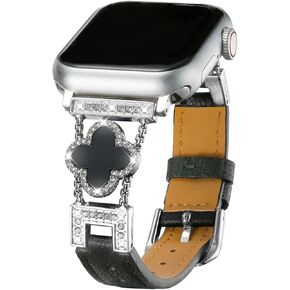 Moran Bling Diamond band Compatible with Apple Watch 38mm 40mm 41mm 42mm 44mm 45mm 49mm, Leather Band Jewelry Metal Slim Strap Women for iWatch Ultra 2/ Ultra Series 9/8/7/6/5/4/3/2/1/SE