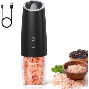innhom Gravity Electric Salt and Pepper Grinder Set Salt Grinder Pepper Mill Automatic Salt and Pepper Grinder Set with Adjustable Coarseness USB Rechargable, 2 Pack