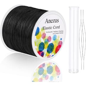 Stretchy String for Bracelets, Anezus Elastic String Jewelry Bead Cord with 2pcs Large Eye Beading Needles for Seed Beads, Pony Beads, Bracelets and Jewelry Making White