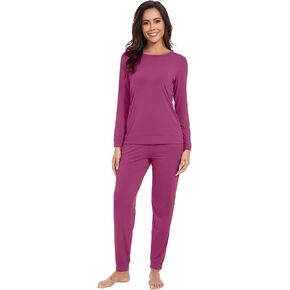 WiWi Women's Long Sleeve Pajama Sets Bamboo Viscose Sleepwear with Jogger Pajamas Pants Soft Lounge Set Loungewear S-XXL