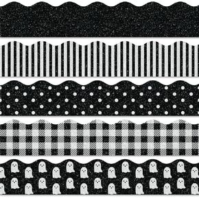 Whaline 69Ft Winter Glitter Bulletin Board Borders 5 Designs Blue Silver Snowflake Stripe Dot Decoration Trim Border for School Classroom Office Decoration