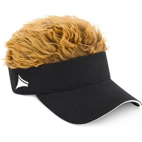 Flair Hair Sun Visor Cap with Fake Hair, Blonde Hair with Black Adjustable Baseball Hat, Black, One Size