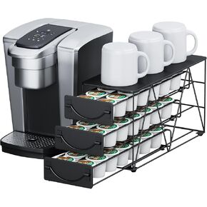 HFHOME Coffee Pod Holder For Counter, Compatible with K-Cups, 4-tier Metal Coffee Capsule Storage Drawer, 56 Capacity Pods Organizer for Cafe Counter, Home, Office or Kitchen, Black