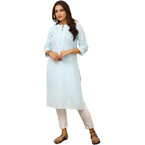 ladyline Cotton Chikan Schiffli Embroidered Tunic for Womens Kurti Kurta Chikankari Work