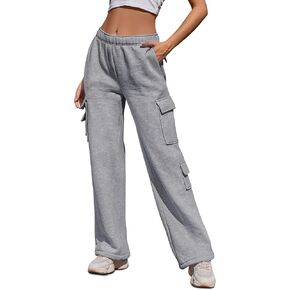 Women Fleece Cargo Sweatpants High Waisted Casual Baggy Joggers Pants