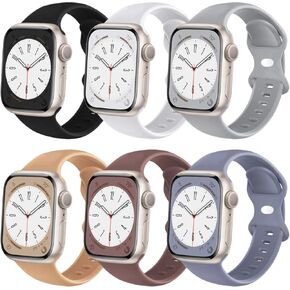 6 عبوات من سوار السيليكون الرياضي المتوافق مع سوار ساعة Apple 38 مم 40 مم 41 مم 42 مم 44 مم 45 مم 49 مم iWatch Ultra 2/Ultra Series 9/8/7/6/5/4/3/2/1 SE للنساء والرجال