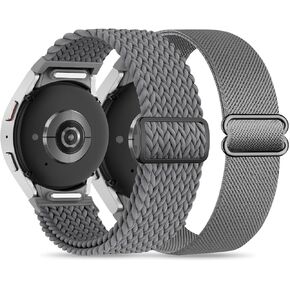 One Click No Gap Stretchy Nylon/Braided Bands Compatible with Samsung Galaxy Watch 7/6/5/4/FE 40mm 44mm/ Watch 5 Pro 45mm/ Watch 6/4 Classic 43mm 47mm 42mm 46mm,20mm Soft Nylon Sport Wristband(2 pack)