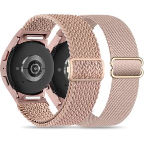 One Click No Gap Stretchy Nylon/Braided Bands Compatible with Samsung Galaxy Watch 7/6/5/4/FE 40mm 44mm/ Watch 5 Pro 45mm/ Watch 6/4 Classic 43mm 47mm 42mm 46mm,20mm Soft Nylon Sport Wristband(2 pack)