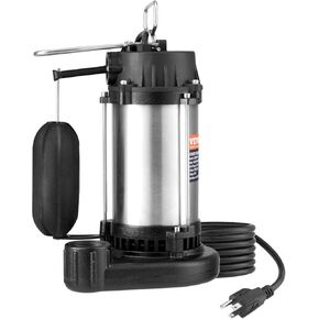 VEVOR 1/2 HP Sewage Pump, Cast Iron and Steel Submersible Sump Pump, 1-1/2" NPT Discharge With 10 ft Cord, Automatic Float Switch with Piggy-back Plug, for Indoor&Outdoor Water Drain
